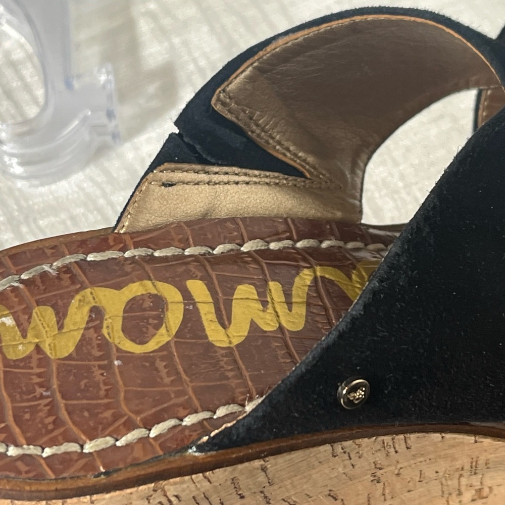 Sam Edelman Darlene Slip On Sandles Cork Look Platform Black Suede Upper Sz 9 - Picture 12 of 16